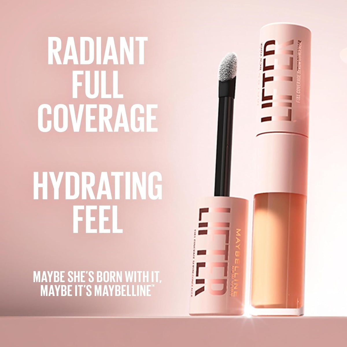 Maybelline Lifter Serum Concealer, Radiant Concealer with Full Coverage, Includes 2% Peptides + Caffeine to Hydrates & Brightens Under Eyes, 20, 1 Count
