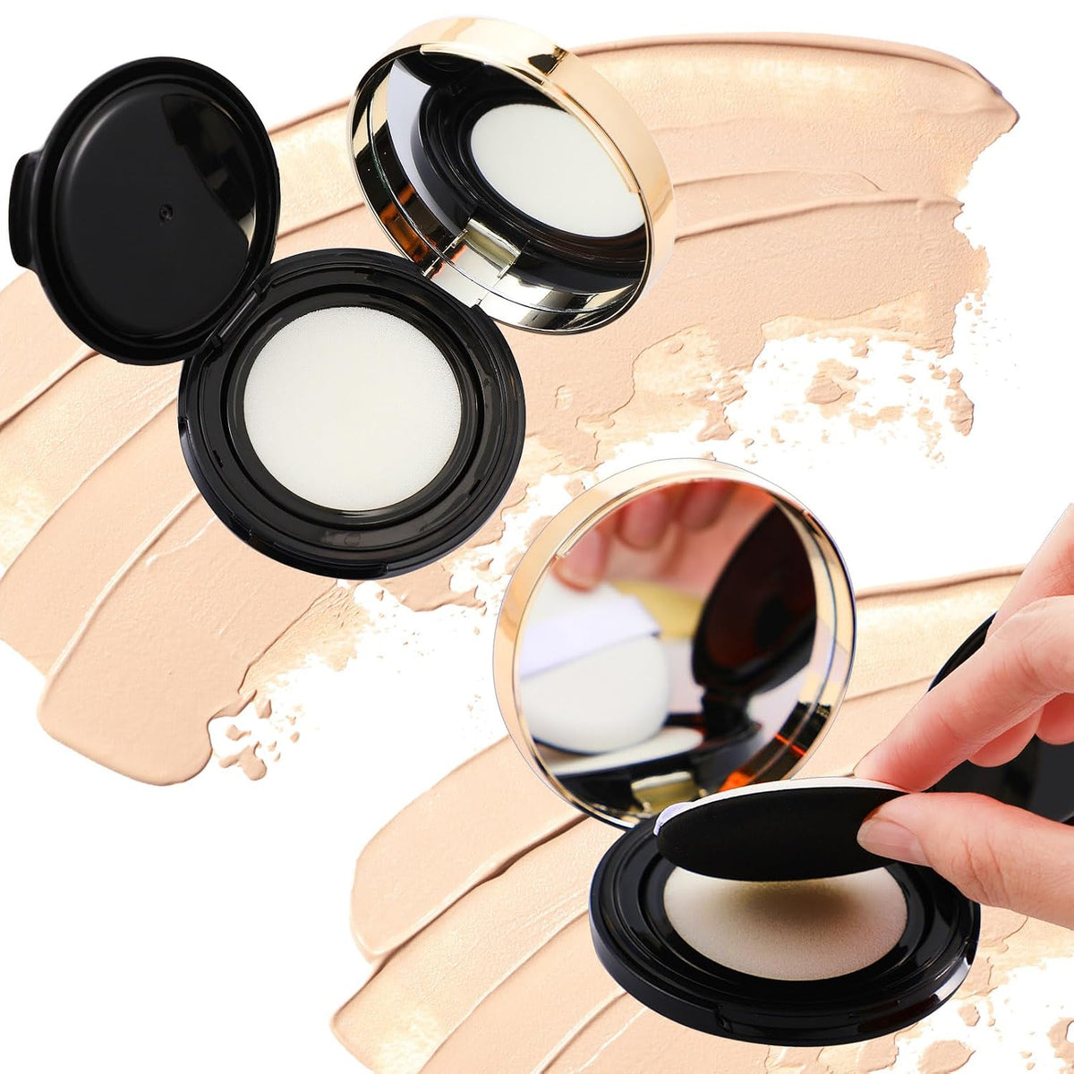 Patelai 7 Pcs Black Empty Cushion Compact with Mirror 0.5oz