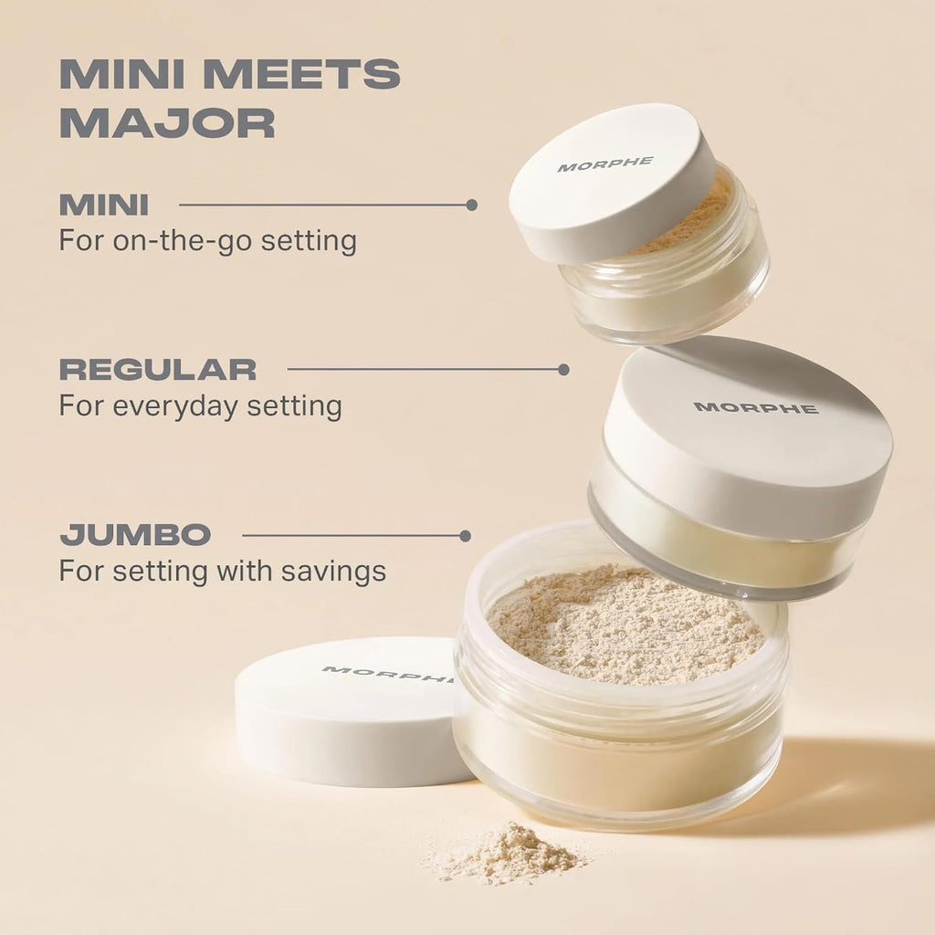 Morphe Mini Bake & Set Translucent Setting Powder - Lightweight, Talc-Free Finishing Powder for Face Makeup with a Soft, Natural Finish - Minimizes Shine for Up to 24HR - Translucent (0.09 oz)