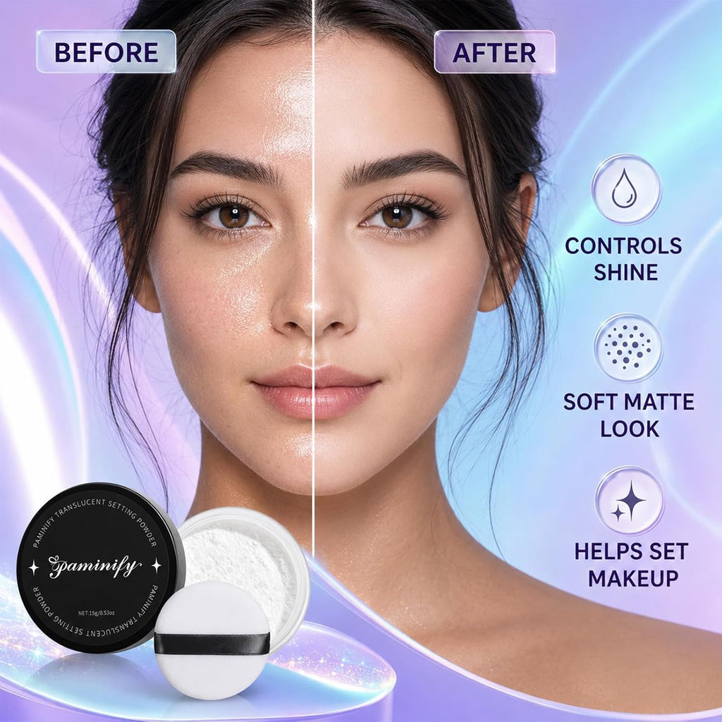 Translucent Setting Powder with Sifter, Talc-Free Loose Powder Makeup for Face, Long Lasting Matte Finish, Oil Control White Face Powder for Halloween SFX Makeup, Face and Body Paint Setting
