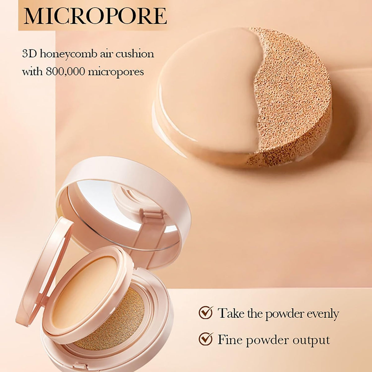 2in1 Air Cushion BB Cream, Double Layer Cushion Foundation, Oil-Control Setting Powder, Concealer Full Coverage, Long-Lasting and Even For All Skin Types, Color Changing Foundation (Natural Color)