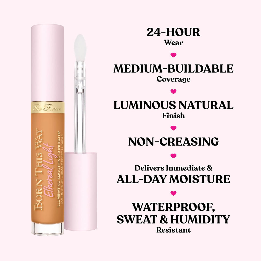 Too Faced Born This Way Ethereal Light Illuminating Smoothing Concealer | With Hyaluronic Acid, Conceals + Brightens Dark Circles, Non-Creasing + Waterproof, 0.16 Fl Oz