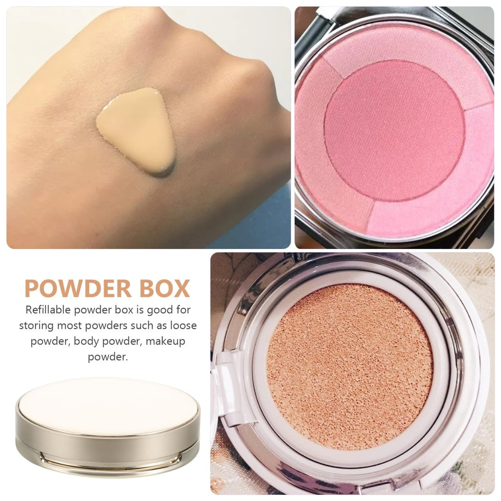 Mikinona 2 Pcs Ultra-thin Empty Cushion Foundation Box with Mirror, Portable Refillable Compact Powder Container, Small Powder Puff Case for Travel and Daily Use