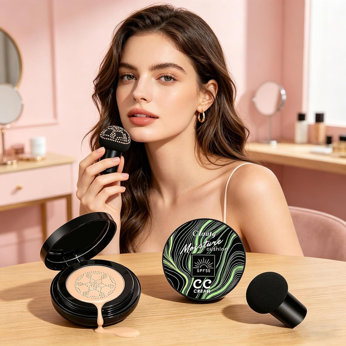 Cushion Foundation Air Cushion CC Cream - Natural Finish, Buildable Coverage Foundation, Even Skin Tone, Tattoo cover up, Moisturizing Concealer Cream Foundation Makeup (Natural)