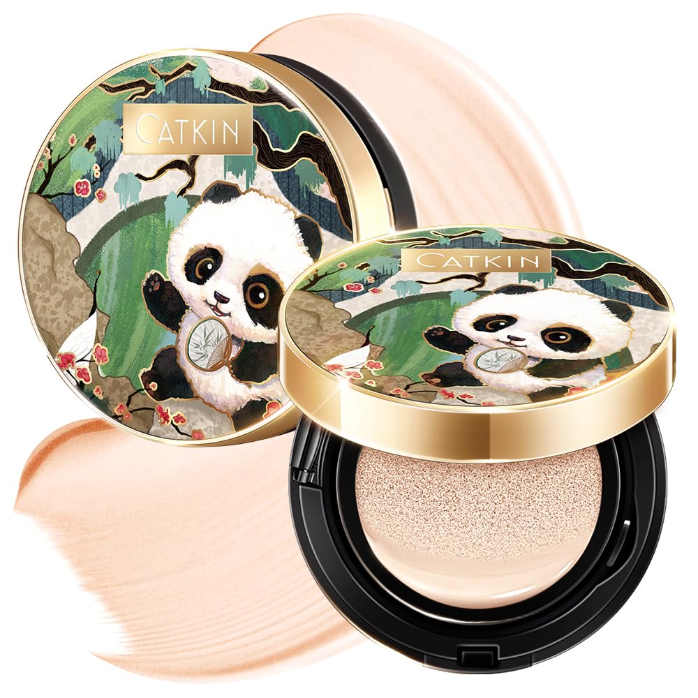 Catkin Phoenix Cushion Foundation Buildable Coverage Anti-Aging Serum Makeup, Sheer Satin Finish, Refill Included, Light Beige 0.46 Oz x 2, C01 NATURAL