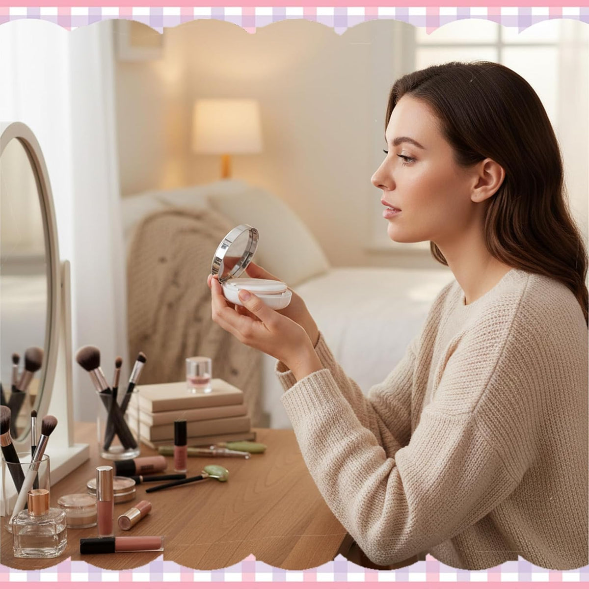2 Pcs Loose Powder Container with Puff 15g/0.5oz Empty Cushion Foundation Compact Luxurious Cushion Foundation Box Portable DIY Makeup Powder Container with Air Sponge Mirror and Powders Puff