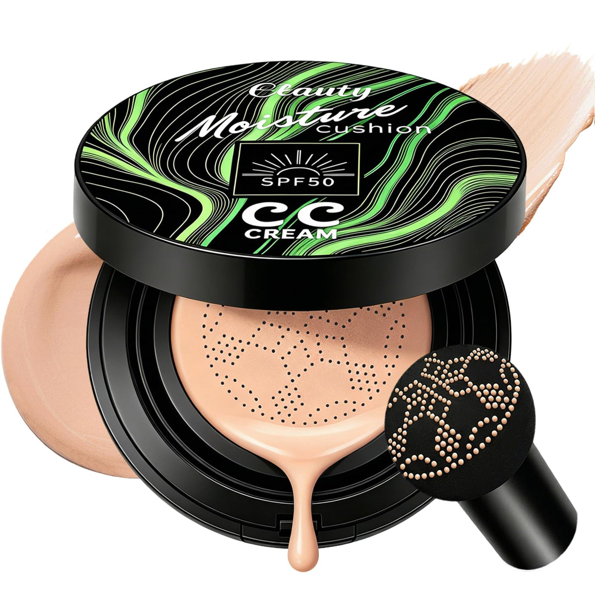 Cushion Foundation Air Cushion CC Cream - Natural Finish, Buildable Coverage Foundation, Even Skin Tone, Tattoo cover up, Moisturizing Concealer Cream Foundation Makeup (Natural)