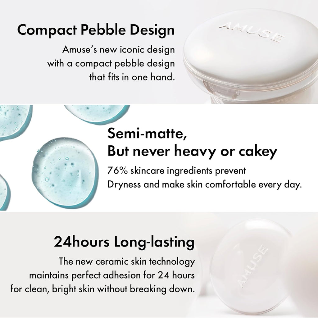 AMUSE SEOUL Ceramic Skin Perfector Cushion Foundation Refill (1.5 NATURAL REFILL) - Flawless Coverage, Semi Matte Glow, Long Lasting, Lightweight Satin Finish, Vegan, Korean Beauty Makeup (15g)