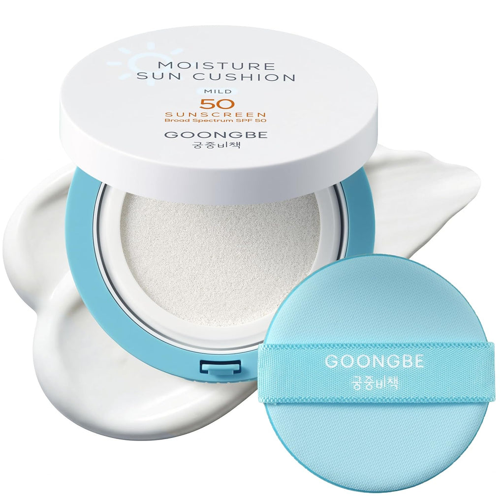 GOONGBE Baby Mineral Sunscreen Cushion – Broad Spectrum SPF 50 with Non-Nano Zinc Oxide – Mess-Free Tap-On Compact with UV Indicator & Built-In Puff – Vegan, Oxybenzone-Free14g (0.49 oz)