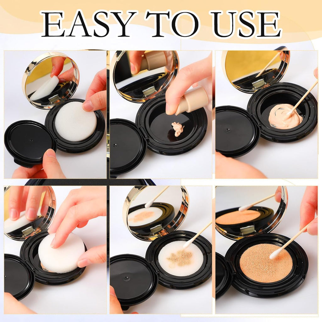 Patelai 7 Pcs Black Empty Cushion Compact with Mirror 0.5oz