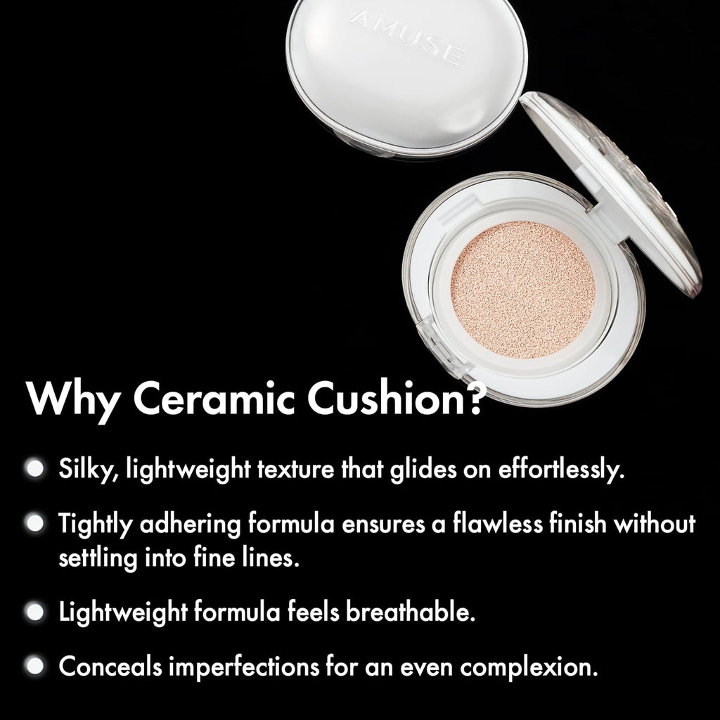 AMUSE SEOUL Ceramic Skin Perfector Cushion Foundation Refill (1.5 NATURAL REFILL) - Flawless Coverage, Semi Matte Glow, Long Lasting, Lightweight Satin Finish, Vegan, Korean Beauty Makeup (15g)