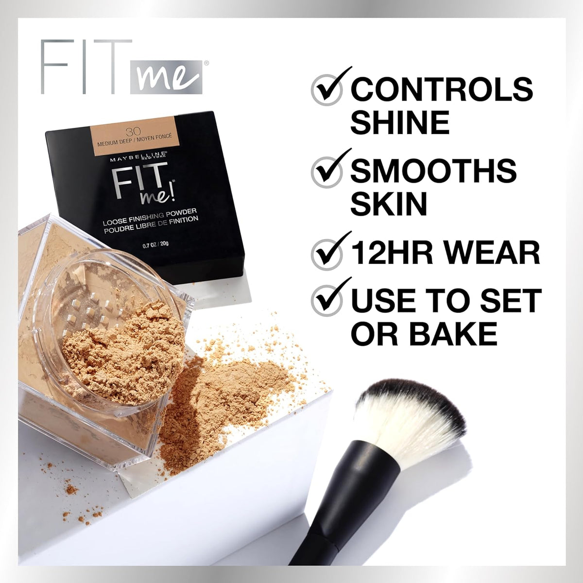 Maybelline Fit Me Loose Setting Powder, Face Powder and Finishing Makeup, Light, 1 Count