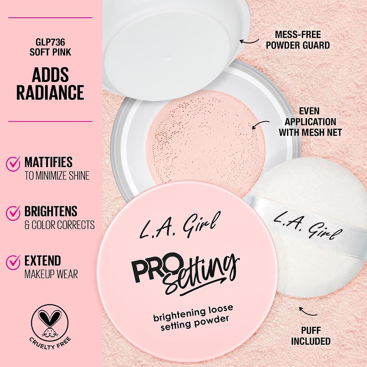 L.A. Girl Pro.Setting Brightening Loose Setting Powder, Soft Pink GLP736