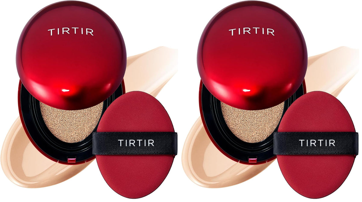 TIRTIR Mask Fit Red Cushion Foundation | Full coverage, Weightless, Skin fit, Satin Glow Finish, Korean Makeup BB Foundation, beauty, Tattoo cover up, Buildable (#21N Ivory, 0.63 Fl Oz)