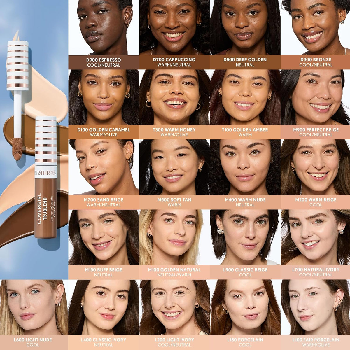 COVERGIRL TruBlend Undercover Concealer, Buildable, Full Coverage, 24-Hour Wear, Matte Finish - L400 Classic Ivory (Packaging May Vary)